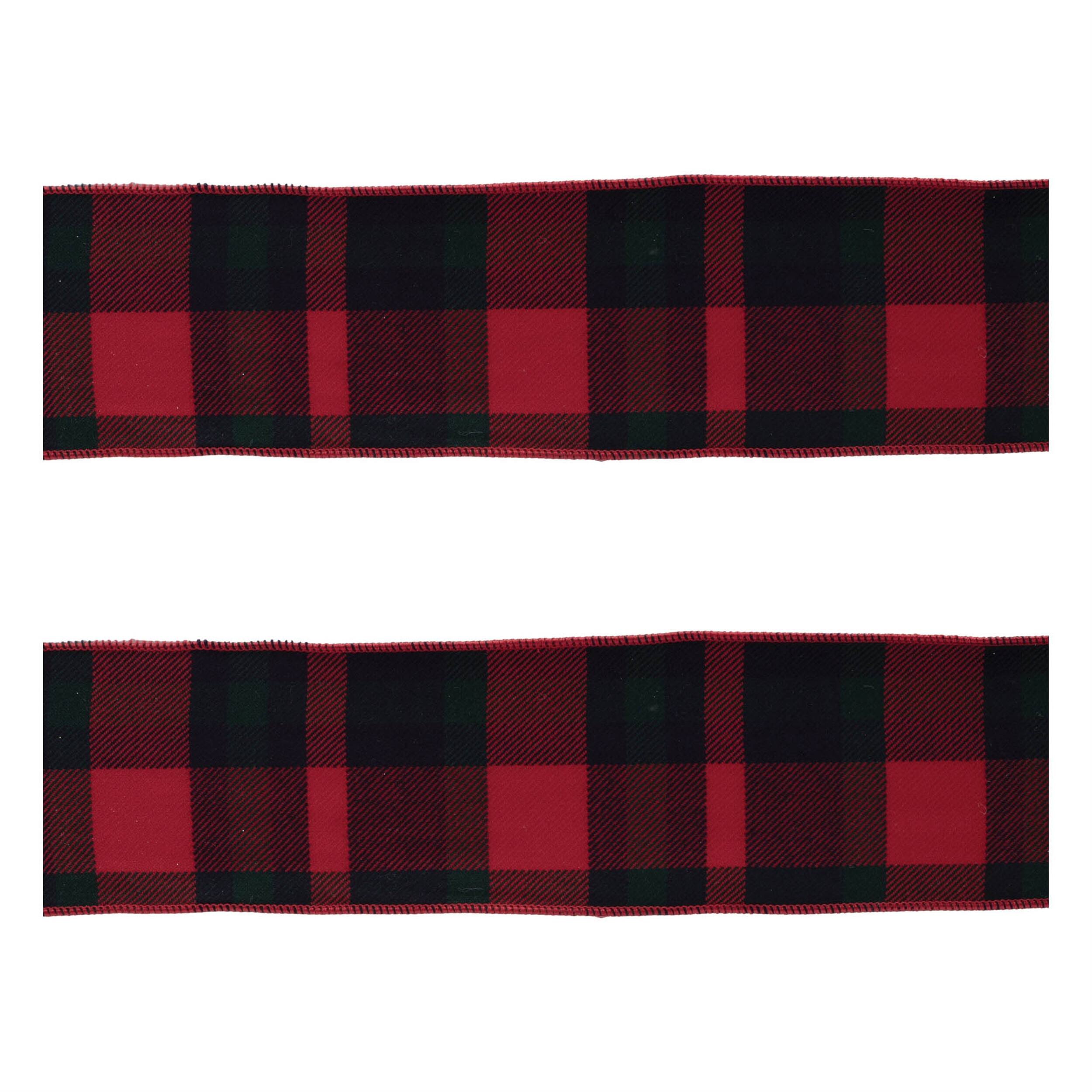 Left. BreeBe - Red and Black Plaid Wired Ribbon (Set of 2) - Red, Black.