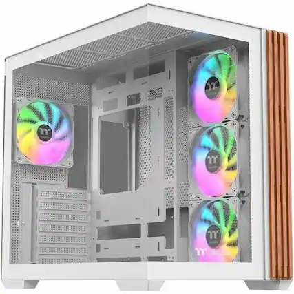 Front. Thermaltake - Thermaltake View 380 WS ARGB Snow Mid Tower Chassis - Mid-tower - Snow White - Wood, Tempered Glass, SPCC - 3 x Bay - 4 - White.