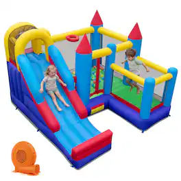 Gymax - Inflatable Bounce House 5-in-1 Inflatable Bouncer Indoor&Outdoor w/ 680W Blower - Multicolor