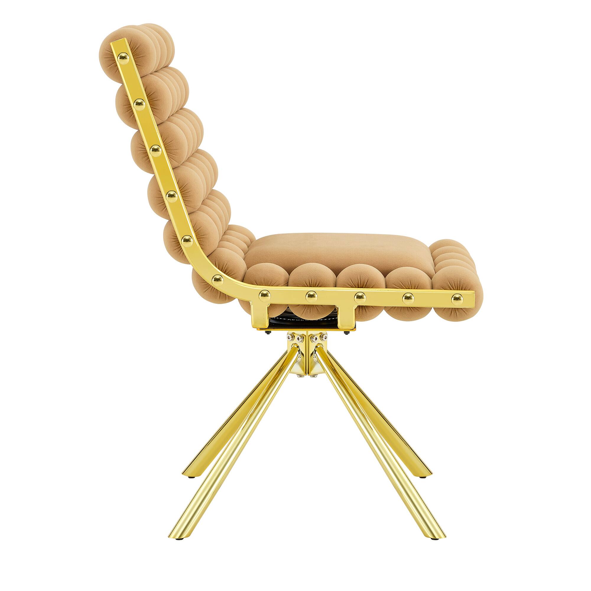 Alt View 6. Loheer - Loheer Swivel Dining Chair Tufted Upholstered Armless Accent Chair for Dining Room Home Office, Gold Legs, 1.63 ft - Brown,Gold.