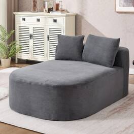PDTEND - Contemporary 67.5 in. Dark Grey Chaise Lounge Chair with Two Soft Pillows for Living Room - Dark Gray