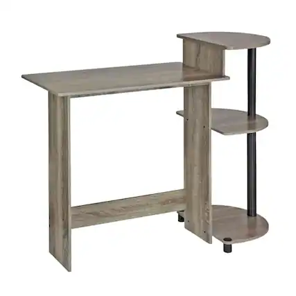 Front. BisonOffice - Compact Computer Desk in French Oak Grey, Black, Sleek Design, Sturdy - French Oak Grey/Black.