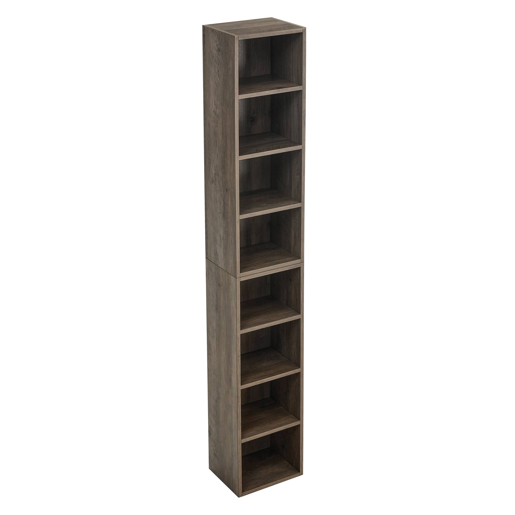 Alt View 6. Tiramisubest - 8-Tier Tall Narrow Bookcase Display Bookshelf with Adjustable Shelves, Multi-Functional Double-Decker Bookcase, Gray - Gray.
