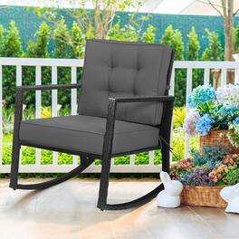 Gymax - Outdoor Wicker Rocking Chair Patio Lawn Rattan Single Chair Glider w/ Grey Cushion - Gray
