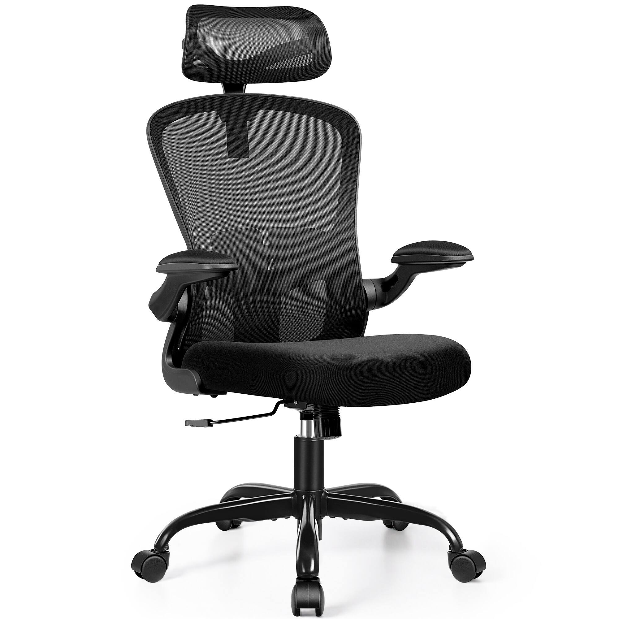 Left. Brick Attic - High-Back Office Chair with Headrest, Adjustable Lumbar Support and Wheels, Computer Chair with Reversible Rrmrests - Black.