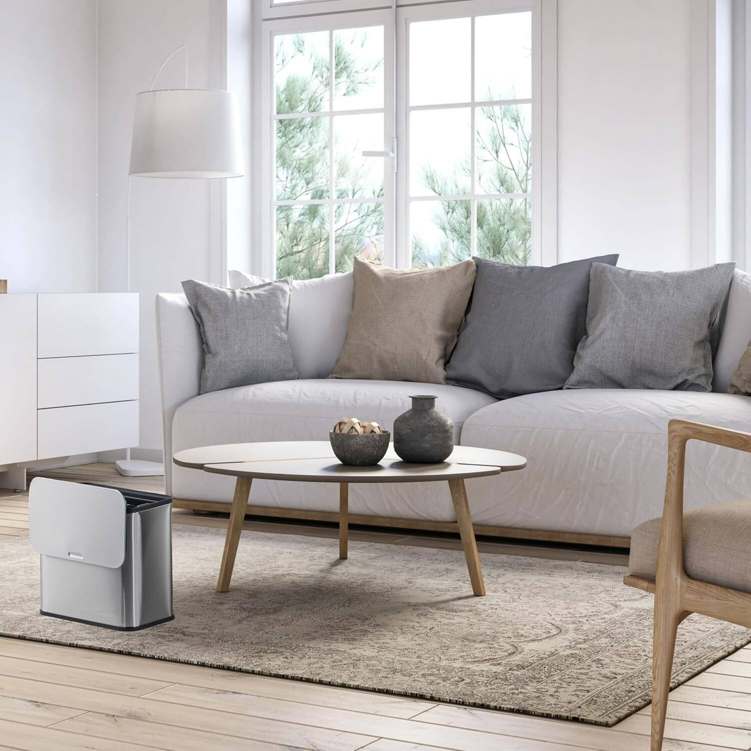 Back. Homhougo - 1.3 Gal Hanging Trash Can,Stainless Steel Kitchen Bin with Lid,Inner Bucket & Charcoal Filter,for Countertop - Silver.