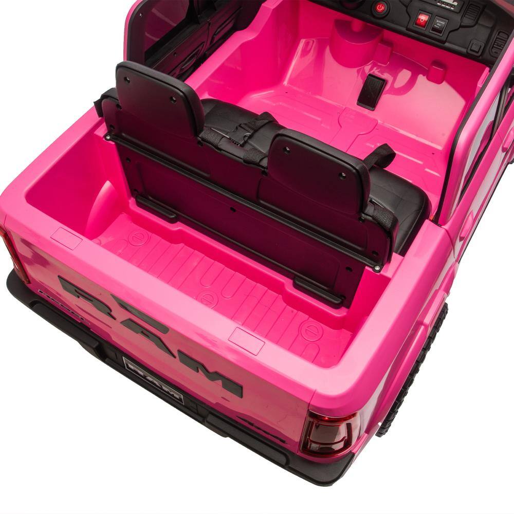 Alt View 2. BreeBe - 24V Licensed Dodge RAM 2500 2-Seater Kids Ride On Truck w/ Remote, 2WD, Suspension, Storage, Bluetooth, USB, Ages 3-6 - Pink.