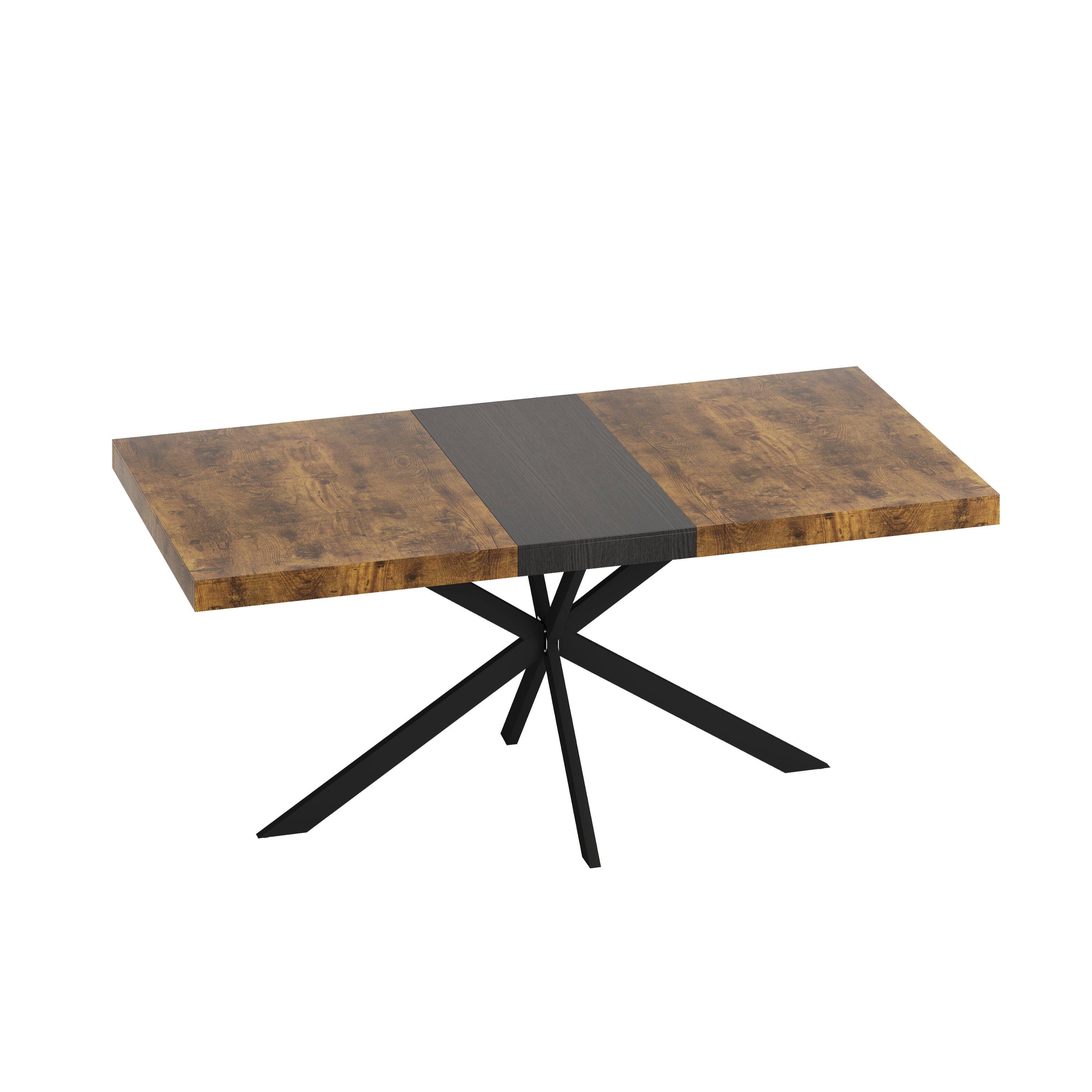Alt View 6. Tiramisubest - Retro Rectangular Stretch Dining Table with Storage Box,Antique Wood Top And Black Relief Plate,Iron Foot Base - Black Brown.