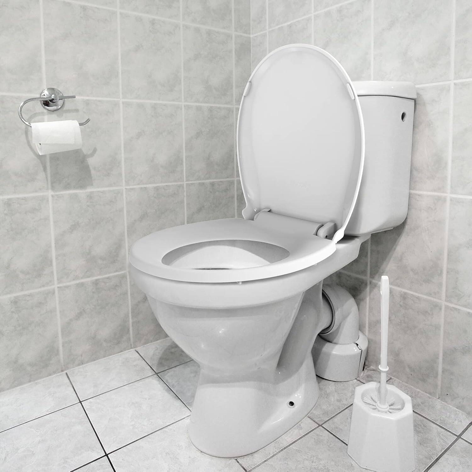 Alt View 2. Jojoka - Space Saving 17 Inch White Round Toilet Seat PP Combo Soft Close Quick Install - White.