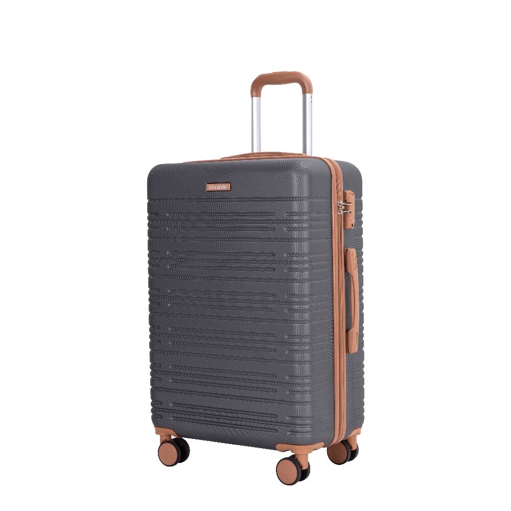 Back. Ropilly - Ropilly 5 piece luggage set Gray hard case suitcase ABS Expandable with TSA Lock Spinner Wheels Travel Bags - Gray.
