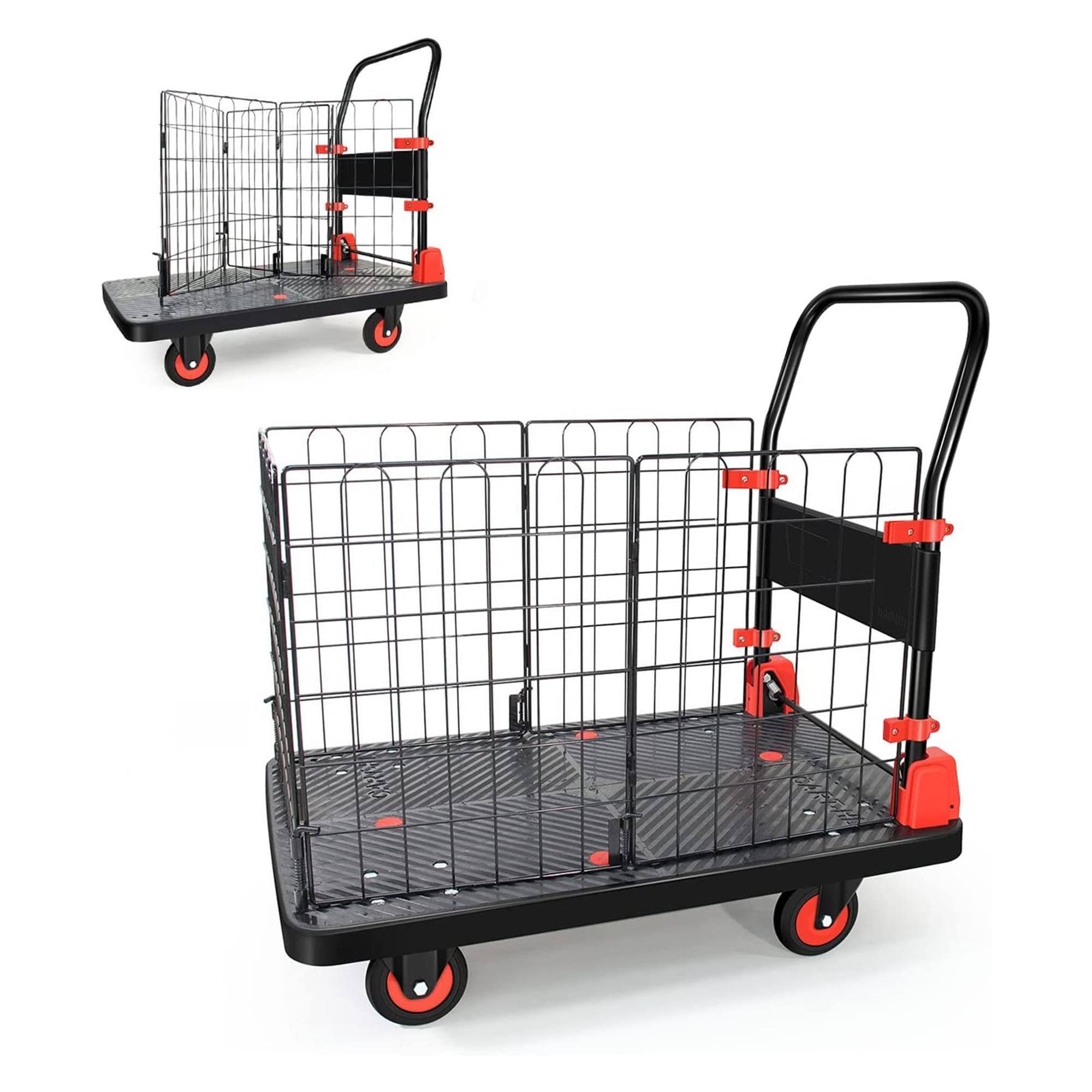 Alt View 1. Boyel Living - Black Folding Platform Hand Truck with Removable Wire Cage 660 lbs - Black.