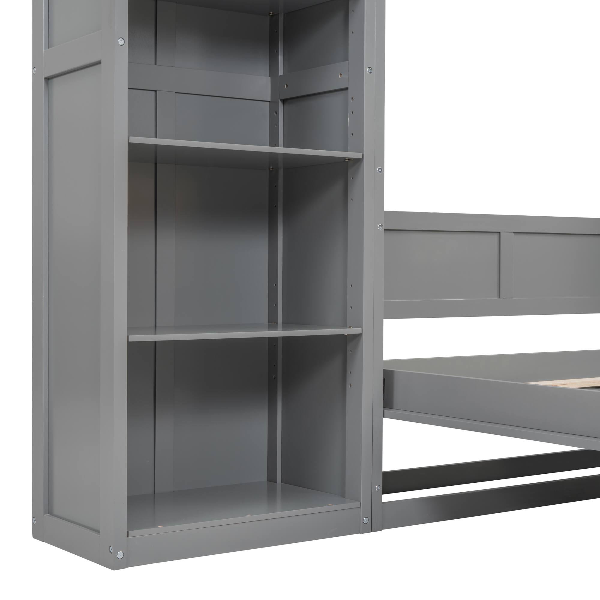 Alt View 9. Tiramisubest - Full Size Gray Murphy Wall Bed with Shelves, Solid Wood+MDF, Space-Saving - Gray.