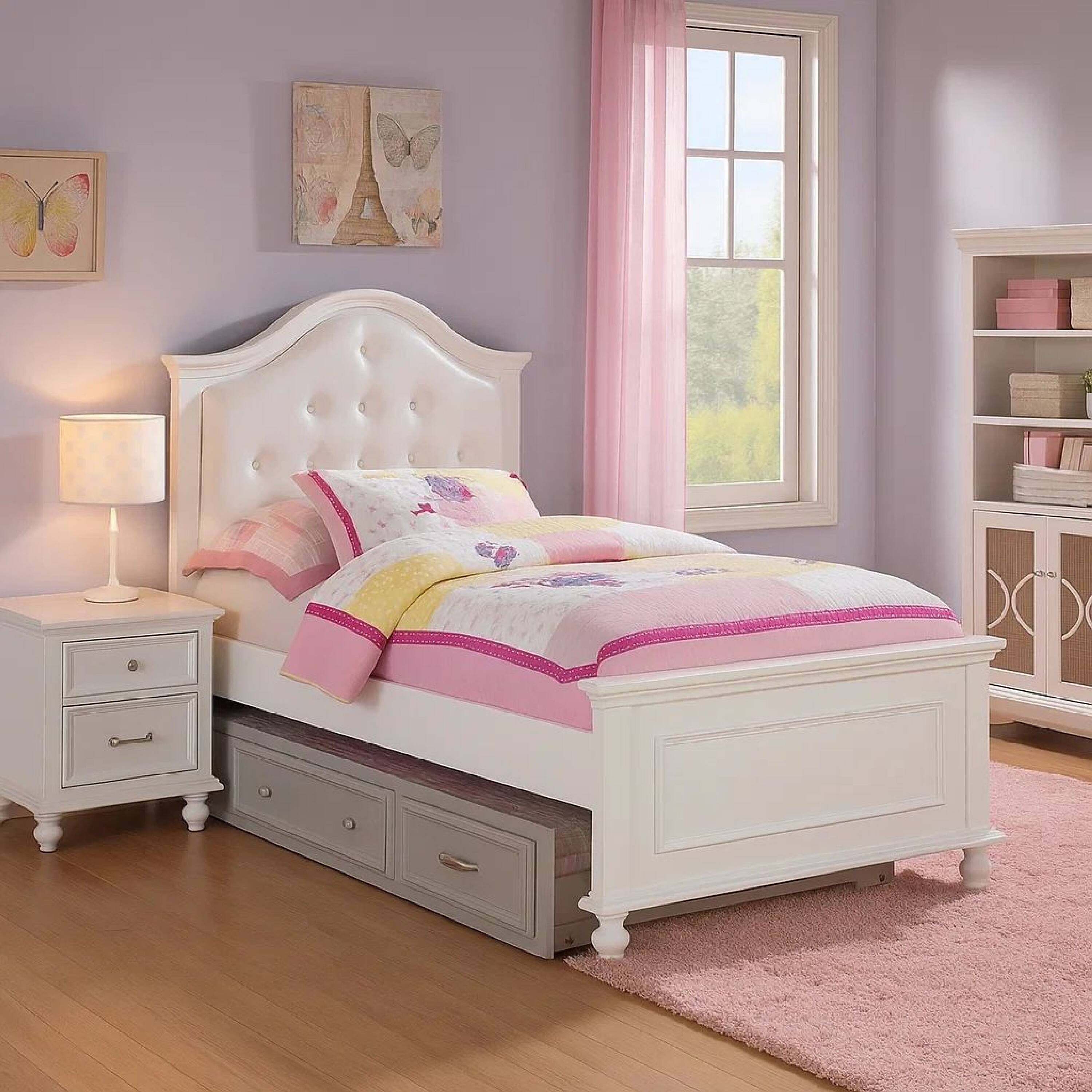 Alt View 6. Manhattan Lane - Wooden Twin Size Bed with Camelback Design Headboard and Turned Legs, White - White.
