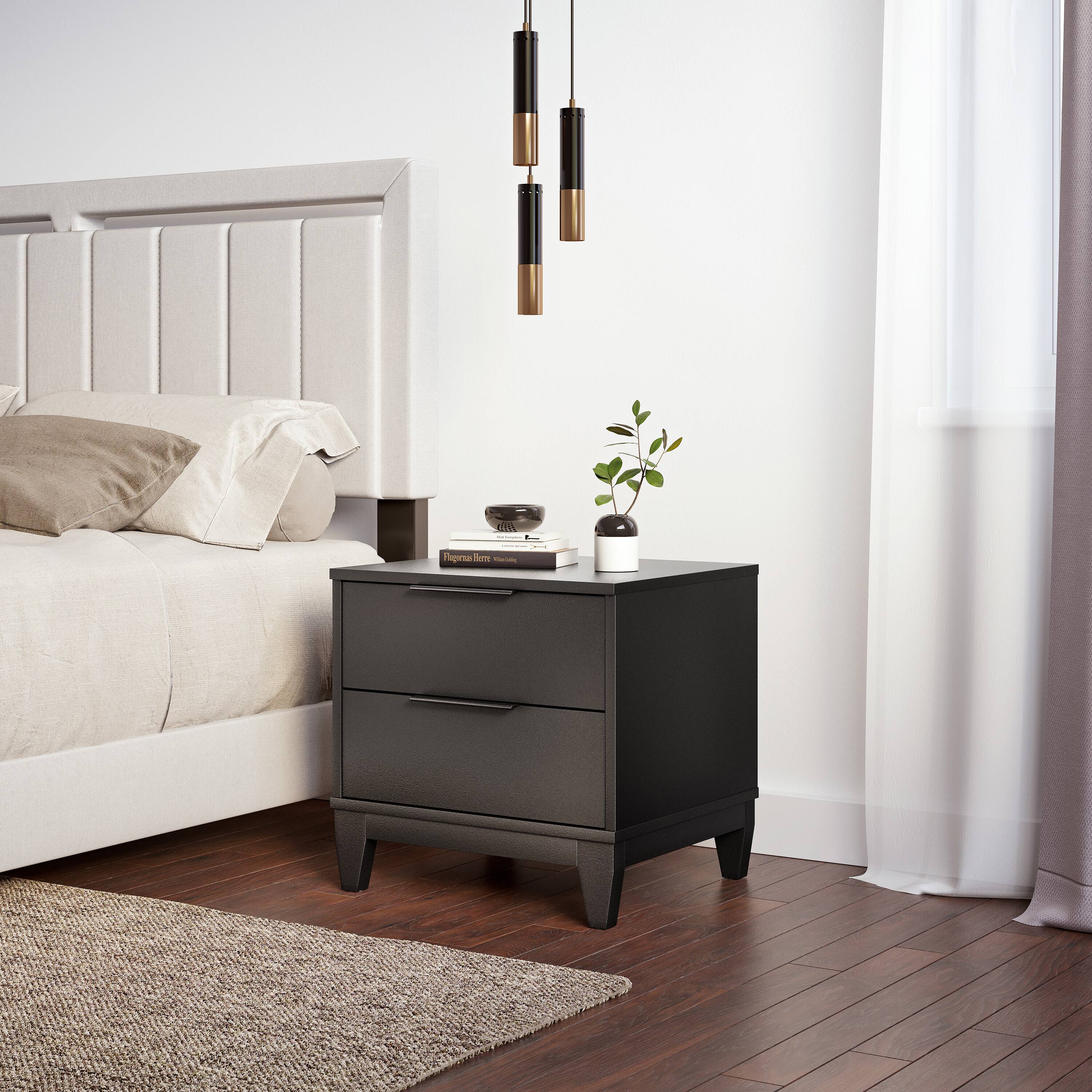 Alt View 3. Boyd Sleep - Boyd Sleep Mackay Two Drawer Low Profile Nightstand - Black.