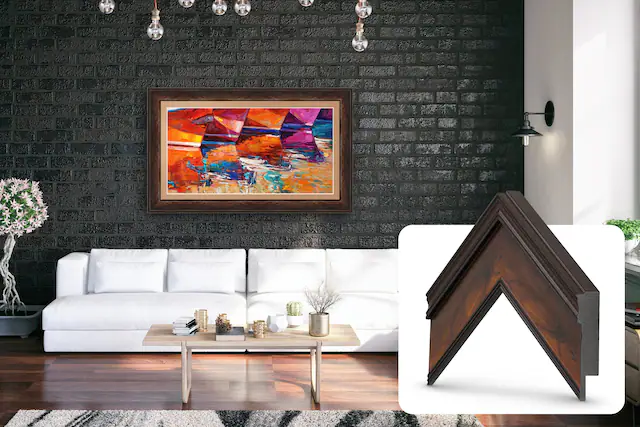 Front. Deco TV Frames - Premiere Bezel for Samsung the Frame TV - 65" - Burlwood.