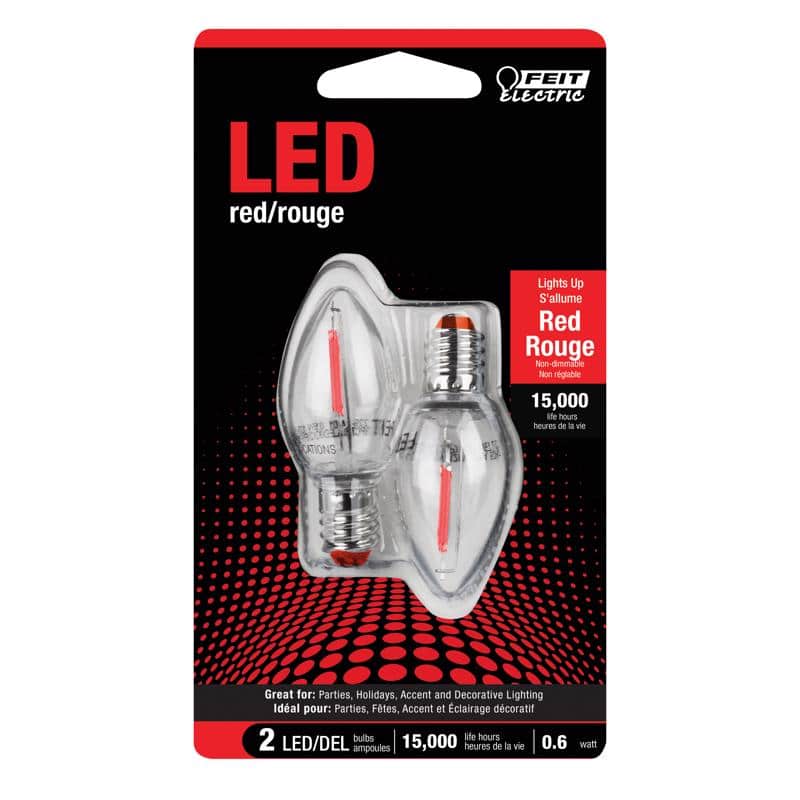 FEIT ELECTRIC - C7 E12 (Candelabra) LED Bulb Red 0.25 Watt Equivalence 2 pk