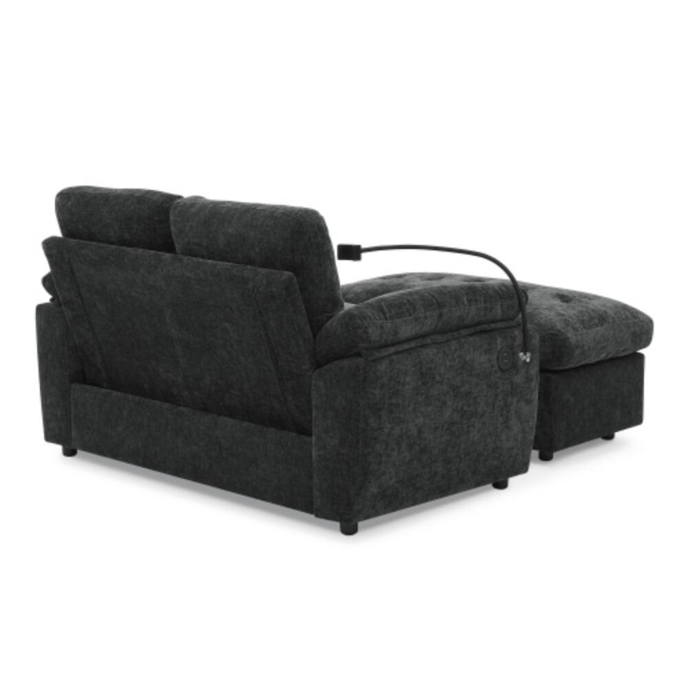 Alt View 6. LUCKY ONE - Double Sofa Recliner w/ Manual Adjustable Backrest USB Port Phone Stand Storage Ottoman - Black.
