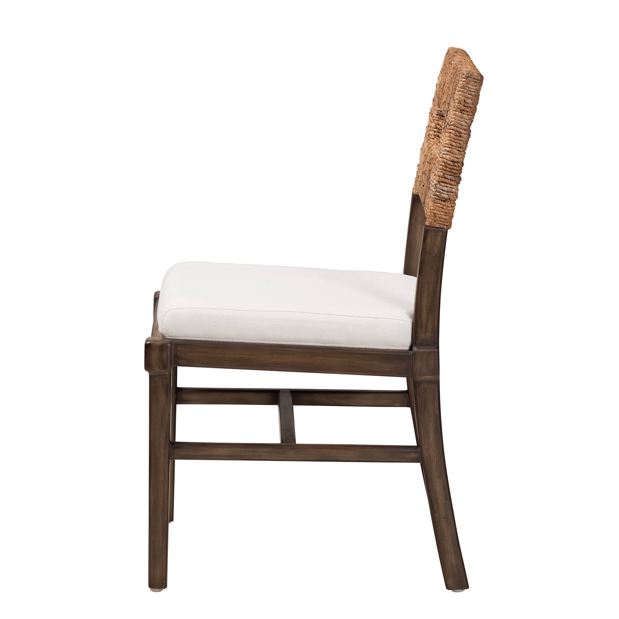 Left. bali & pari - Porsha Modern Bohemian Finished Mahogany Wood and Natural Rattan Dining Chair - White/Natural Brown/Walnut Brown.