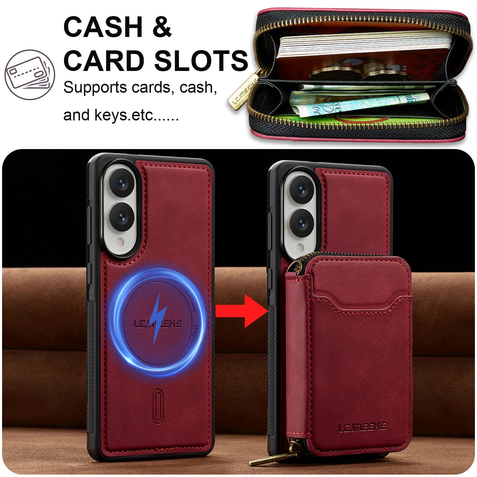 CASH & CARD SLOTS  
Supports cards, cash, and keys, etc.....
