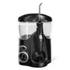 The image shows a black electric toothbrush with a clear container and a black handle. The toothbrush is designed to be used in water, and it has a button to turn it on and off. The toothbrush is made by the company G-UrC.