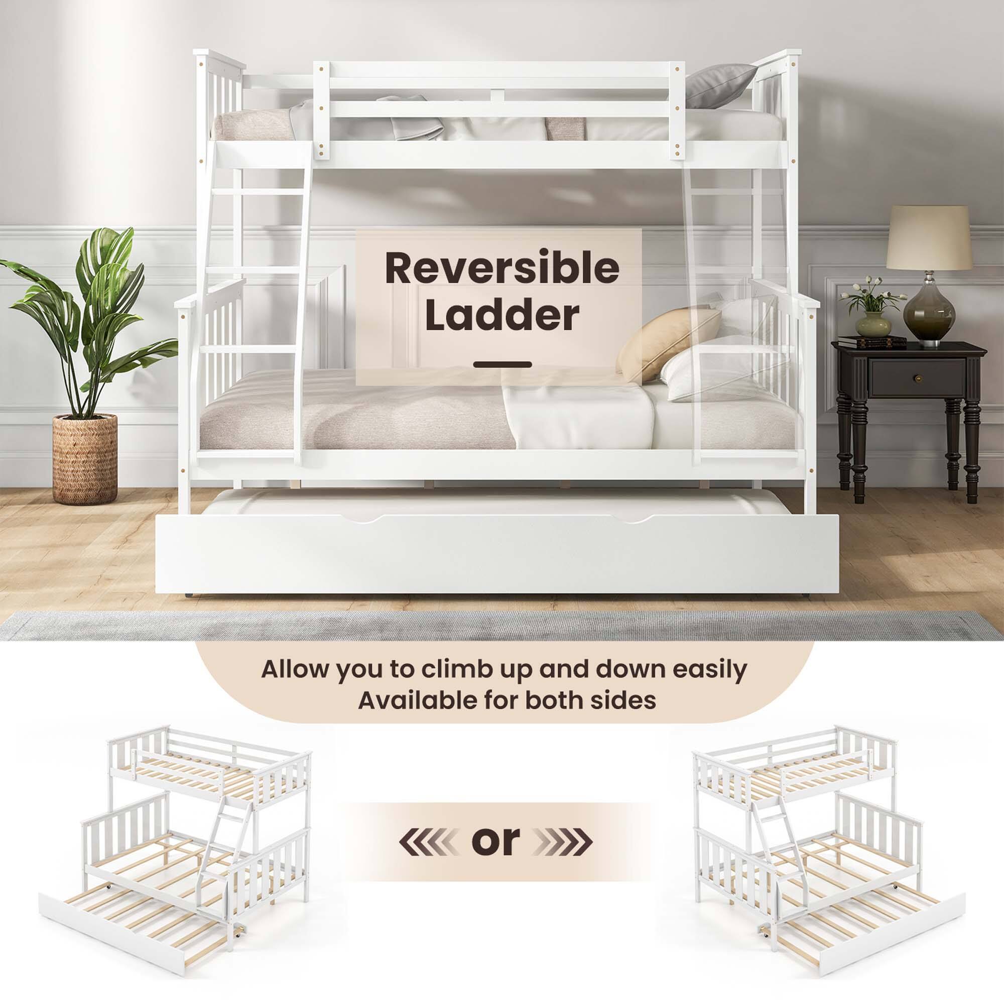 Alt View 7. Costway - Costway Twin Over Full Bunk Bed with Trundle Ladder Safety Guardrails 3-in-1 Beds - White.