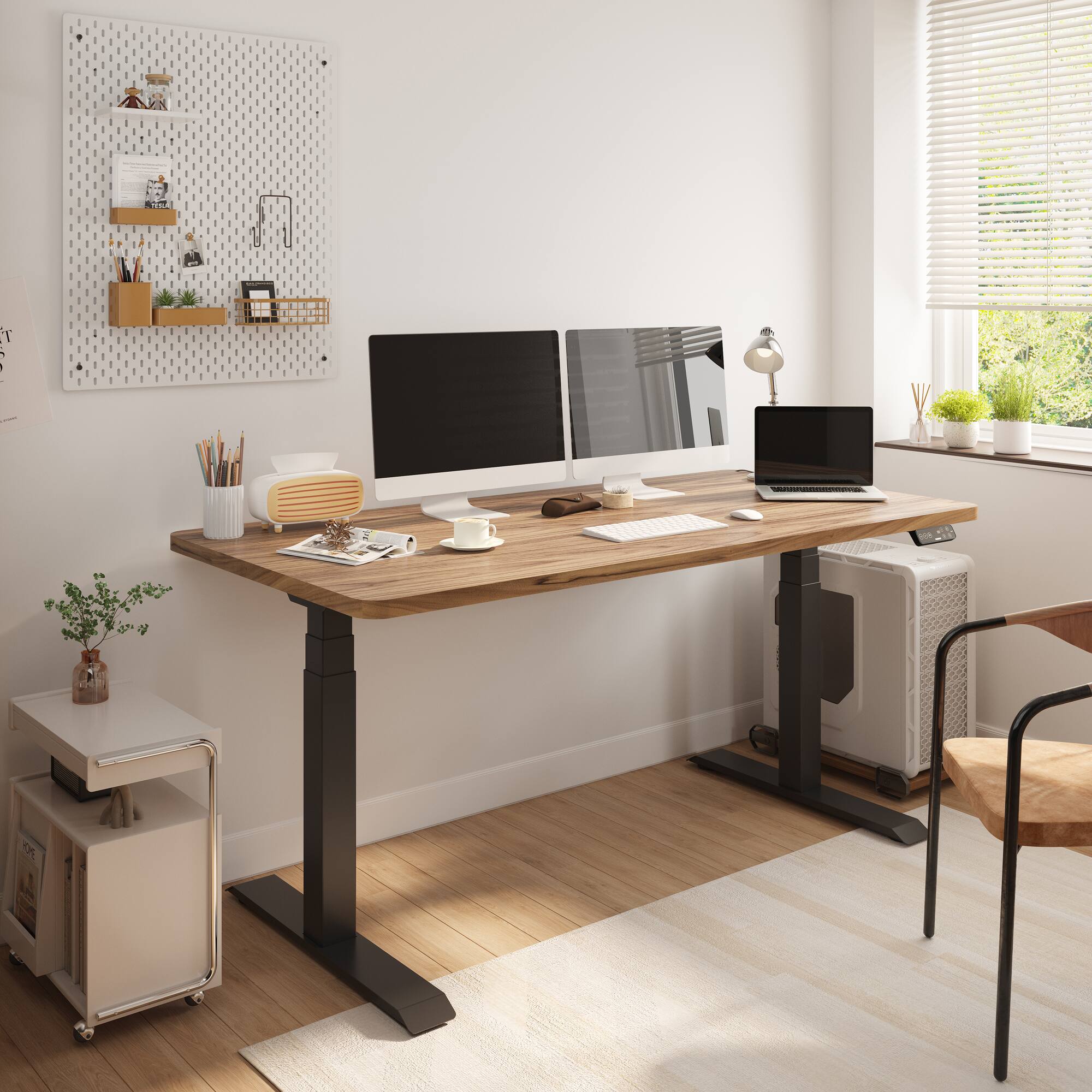 Alt View 5. FlexiSpot - FlexiSpot E7 60''W Electric Adjustable Standing Desk, Black Walnut/Black - Walnut.