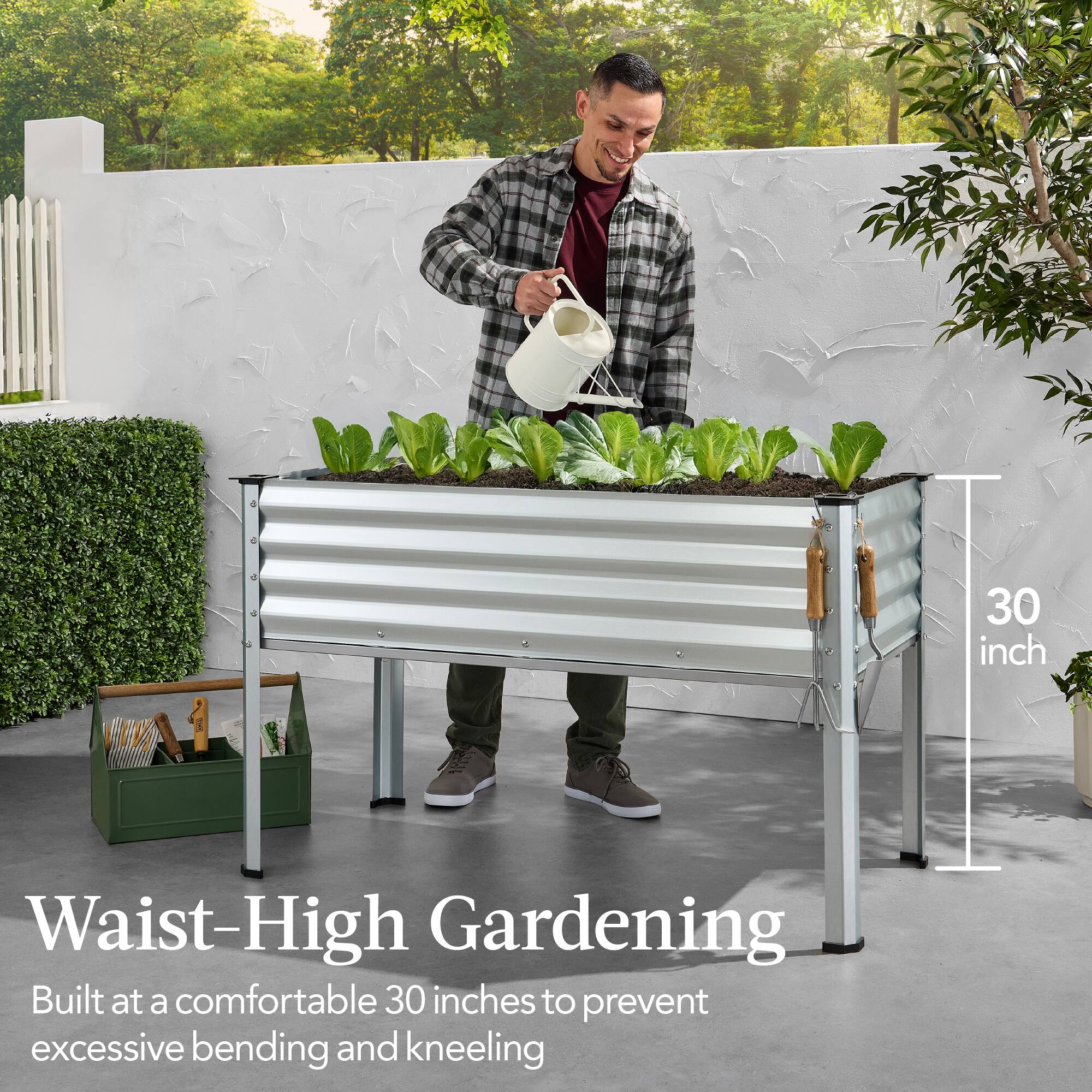 Waist-High Gardening

Built at a comfortable 30 inches to prevent excessive bending and kneeling