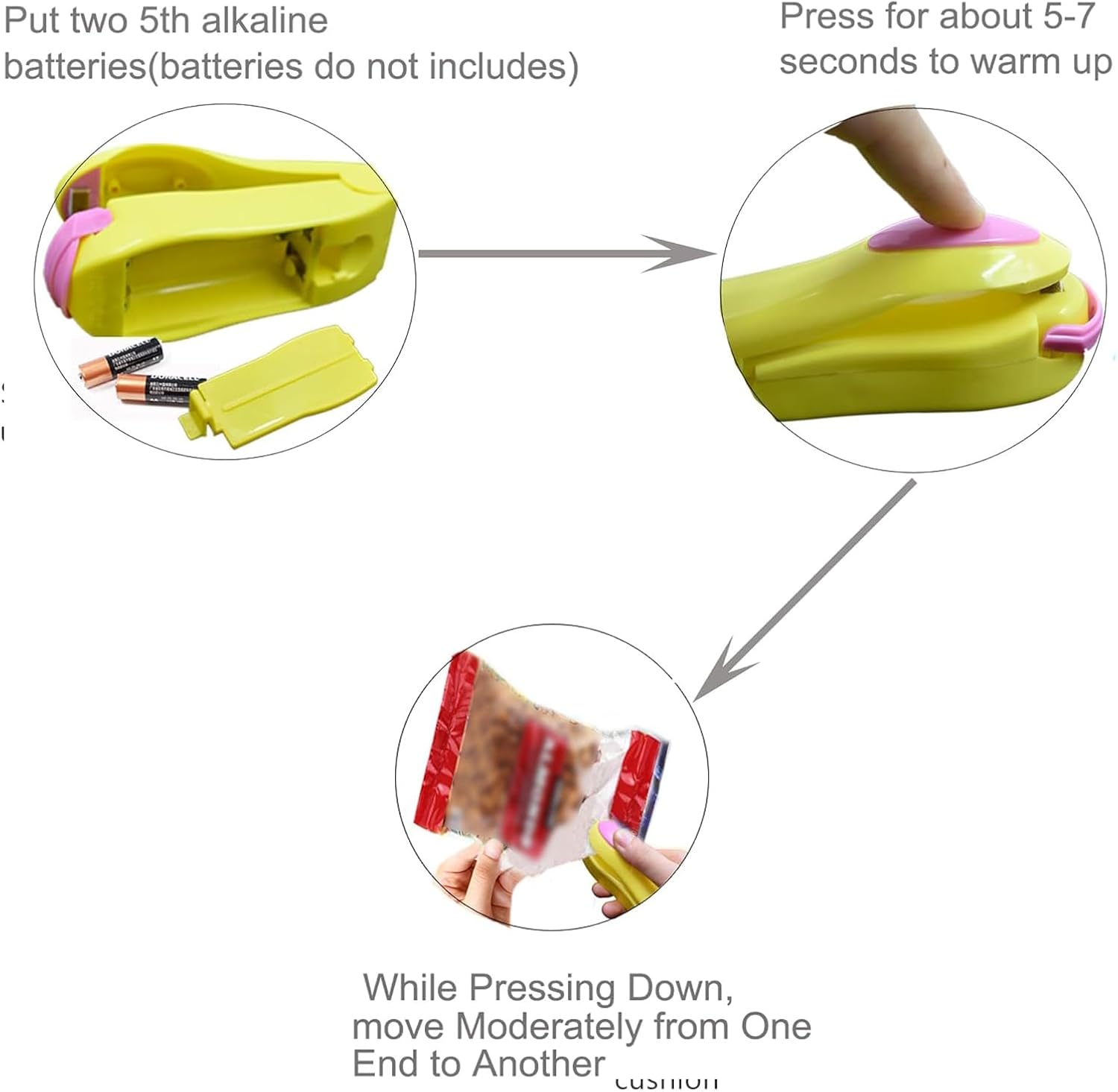 Put two 5th alkaline batteries (batteries do not include)

Press for about 5-7 seconds to warm up

While pressing down, move moderately from one end to another cushion