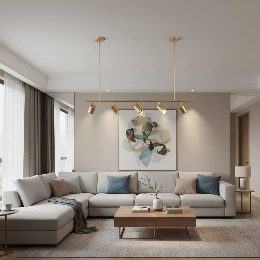 Left. Dazzed Corner - 5-Light LED Track Lighting Kit, Gold Rotatable Light Heads - Gold.