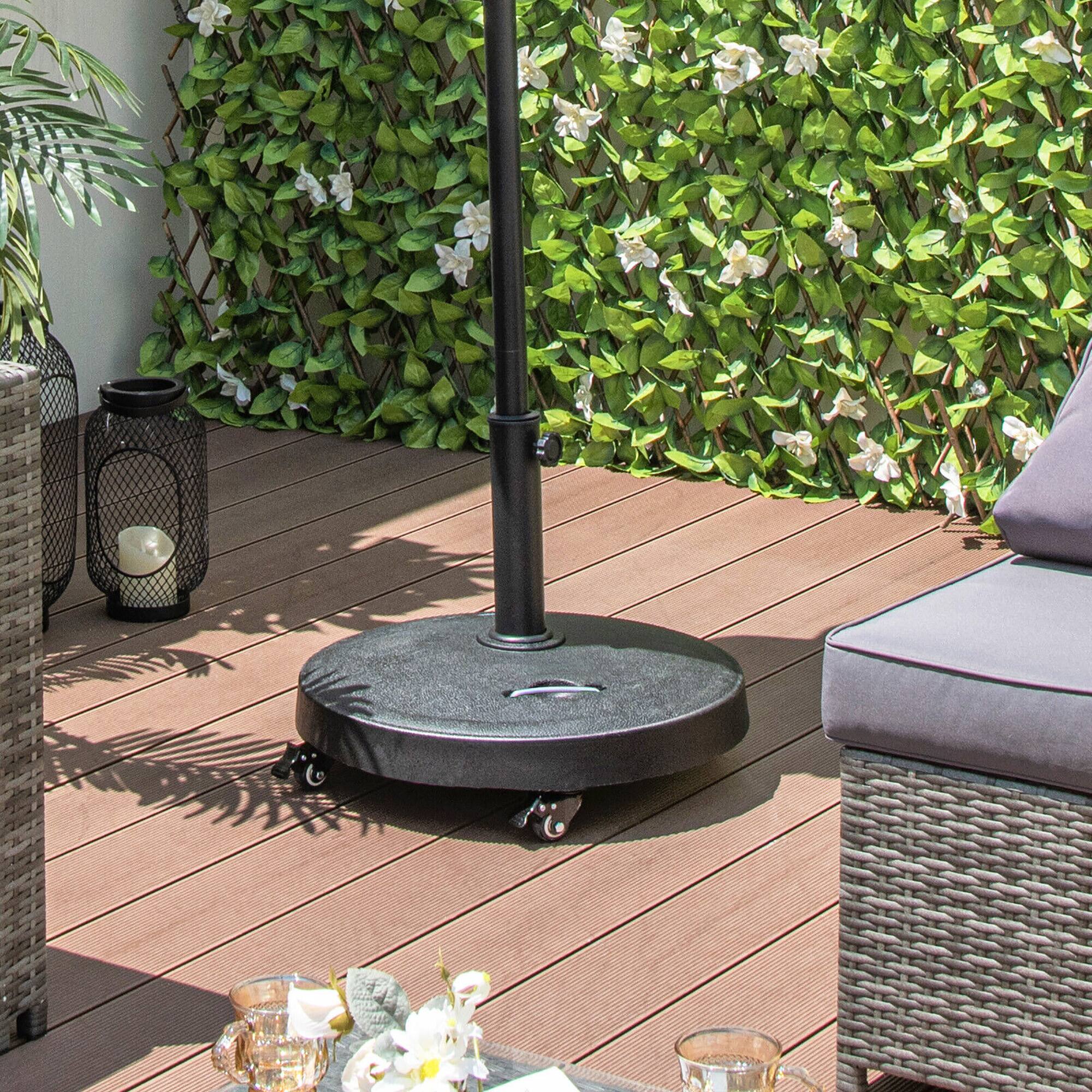 Alt View 1. Gymax - Gymax Patio 51 lbs 20.5'' Round Resin Umbrella Base w/ Wheels Handles Table Market Stand - Black.