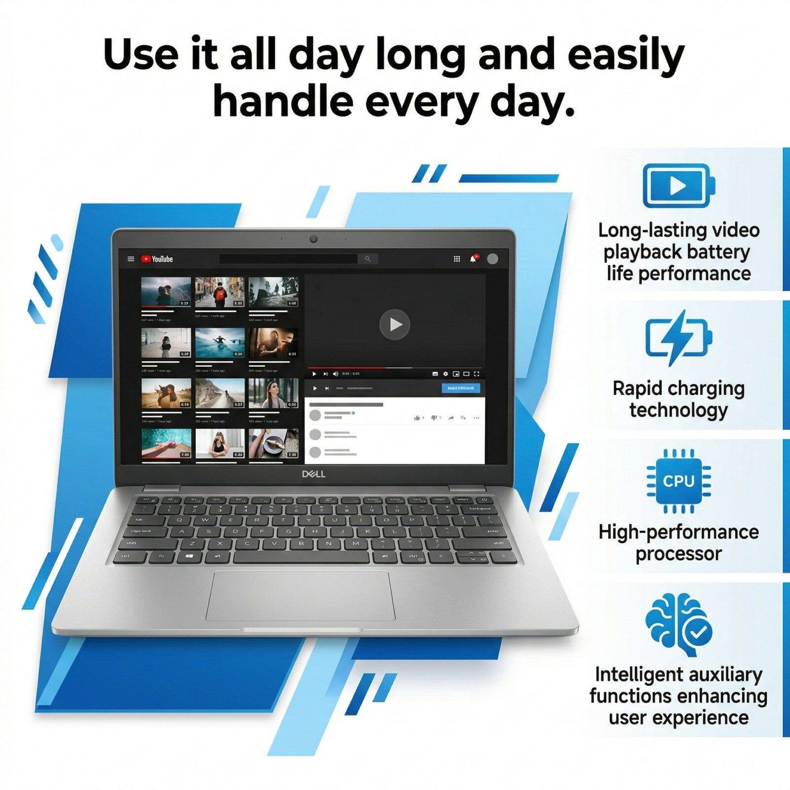Use it all day long and easily handle every day.

- Long-lasting video playback battery life performance
- Rapid charging technology
- High-performance processor
- Intelligent auxiliary functions enhancing user experience
