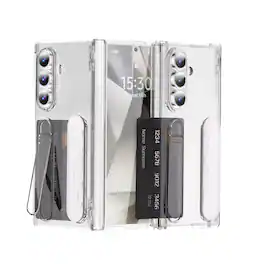 Dteck - Case for Samsung Galaxy Z Fold7 Shockproof Hand Grip Card Slot Stand Hinge Protection Cover Built-in Screen Protector - Clear