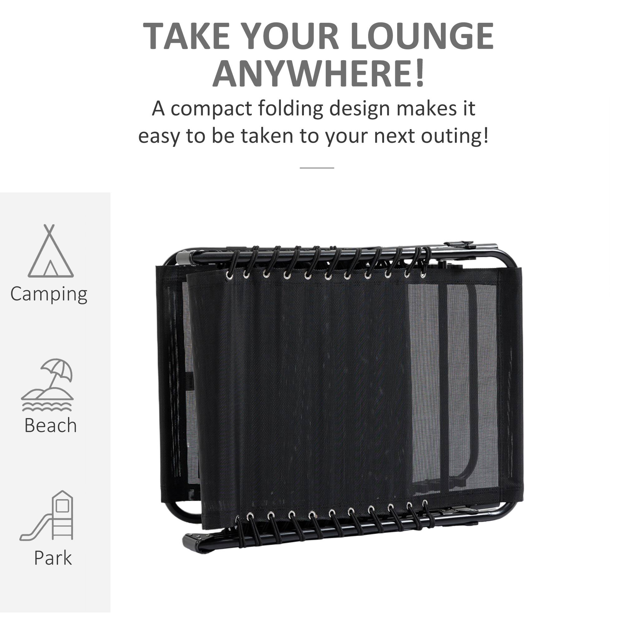 TAKE YOUR LOUNGE ANYWHERE! A compact folding design makes it easy to be taken to your next outing! Camping Beach Park