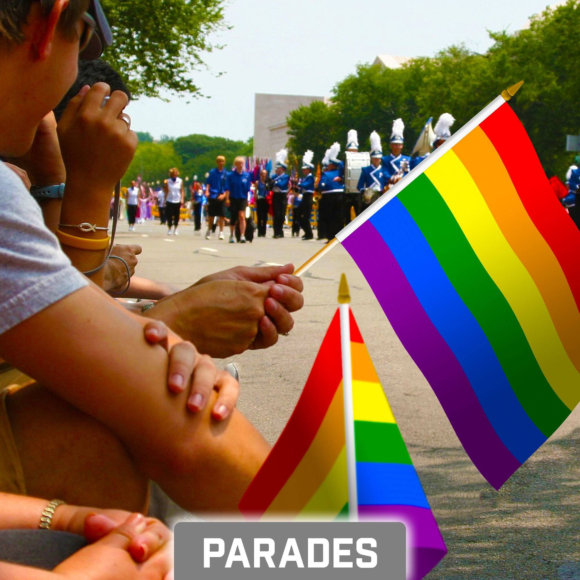 Alt View 1. G128 - 30-Pack Handheld LGBT Rainbow Pride Flags 8x12 In - Assorted Colors.