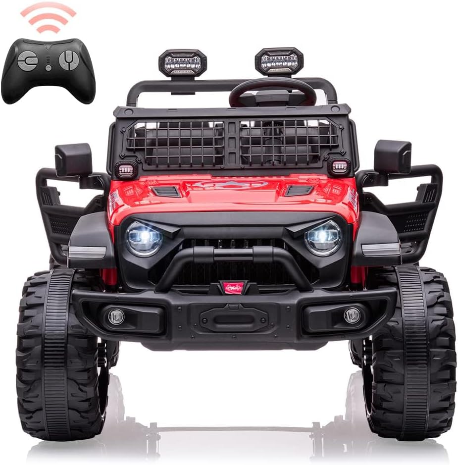 Front. Qeetex - 24V Kids Ride on 2 Seaters Electric Car with Remote Control, 2*120W Motors,20" Extra Large Seats+15.5" XL Wheels,Red - Red.