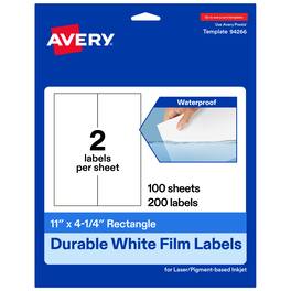 Avery - 11" x 4-1/4" Waterproof Rectangle Labels, 200 Labels - White