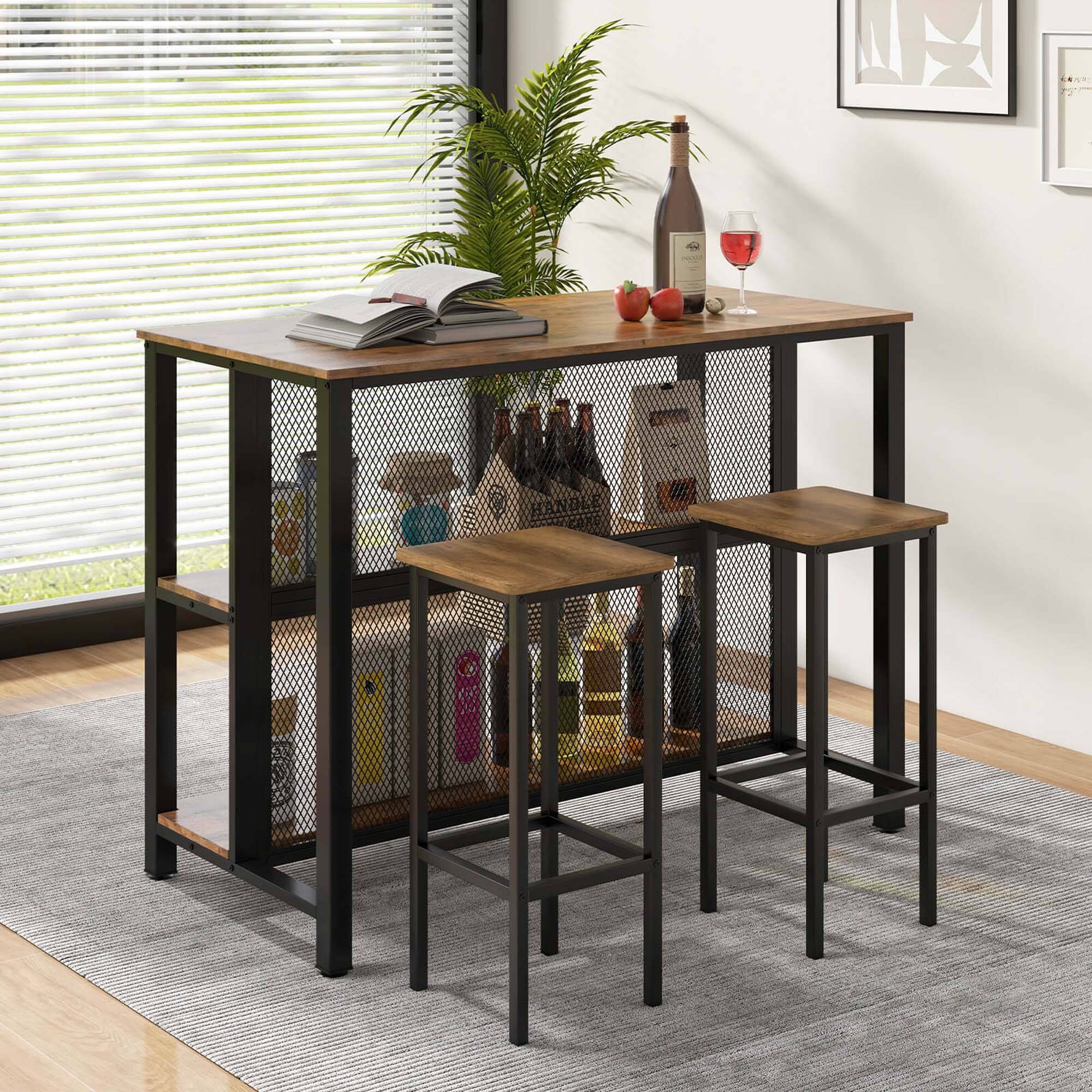Alt View 4. Costway - 36" Tall 3-Tier Bar Table with Storage Metal Frame Adjustable Foot Pads - Rustic Brown.