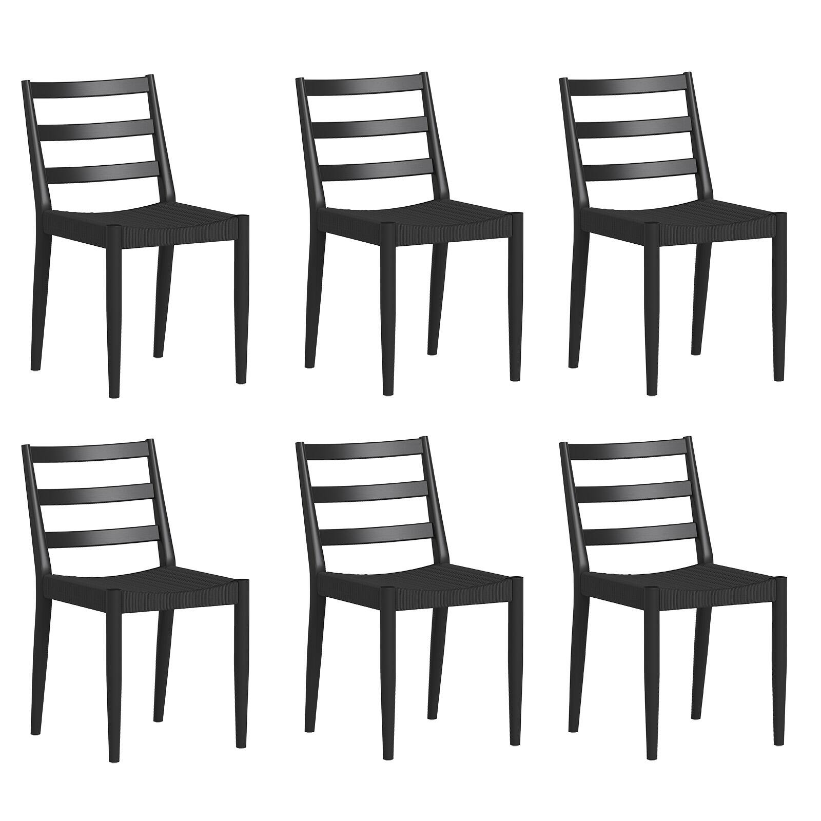 Alt View 8. Bestier - Dining Chairs with Curved Wooden Backrest, Woven Rope Seat and Solid Wood Tapered Legs - black.