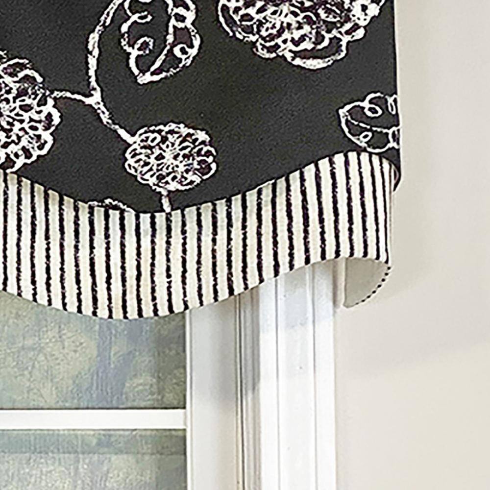 Left. RLF Home - RLF Home Pouf Floral Glory Valance Black. 3" Rod Pocket, Layered. 50" x 16" - Black.