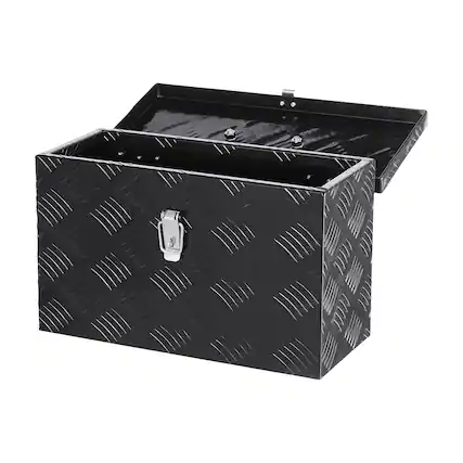Front. VEVOR - Heavy Duty Aluminum Truck Bed Tool Box, Stripes Plated Tool Box with Side Handle and Top Handle,16"x7.5"x10" - Black.