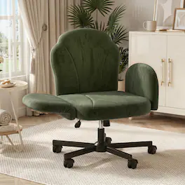 Bestier - Ergonomic Office Chair with Flip-Up Arms, Petal Cross Legged Comfy Makeup Chair with Wheels Vanity Chair for Home Office - Green Dutch Velvet