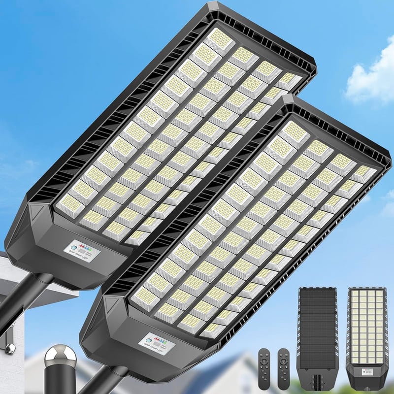 Adewalk - 15000W IP67 Motion Sensor Solar Street Light Waterproof Super Bright LED Light for Yard Farm Parking Driveway 2pack - Black