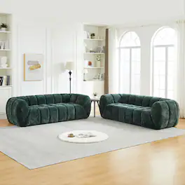Anysun - Chenille Pure Foam Sofa Set – 3+3 Modern Quilted Cloud Sofa, Deep-Seat Chenille Sofa, Comfortable Two 3-Seater Sofas - Green