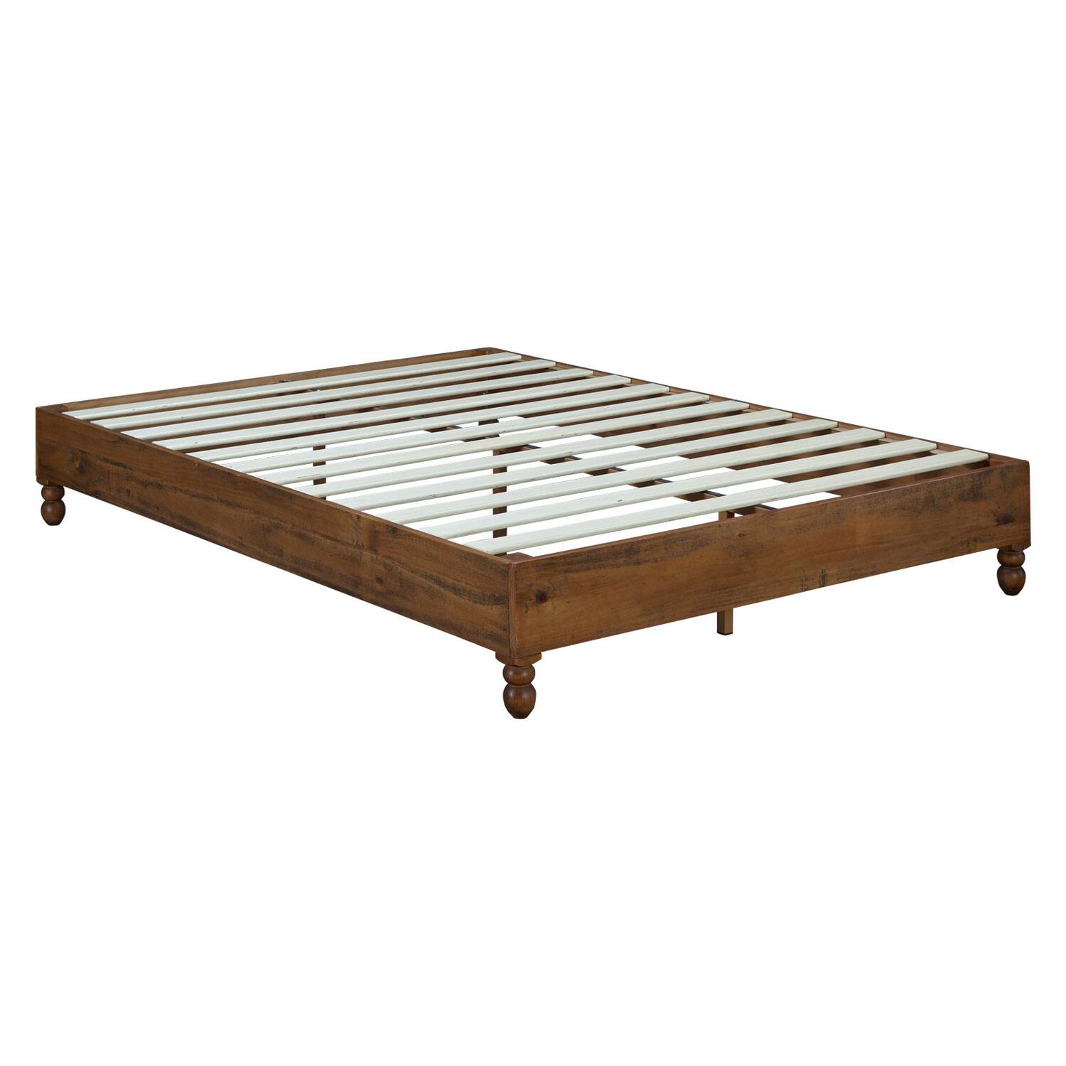Photos - Bed Inch MUSEHOMEINC - 12  Solid Pine Wood Platform  Frame with Wooden Slats, King - Teak BA00481-9 