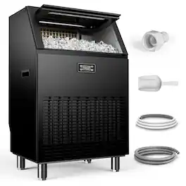 Euhomy - 200lbs/Day Commercial Ice Maker - Under Counter, 50lbs Storage, Stainless Steel, Home/Bar Use - Black