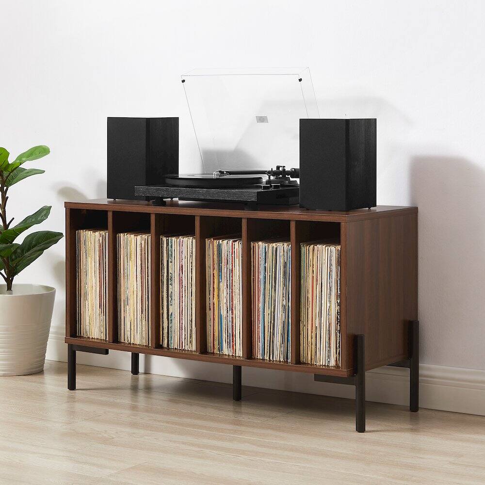 Alt View 9. Crosley Furniture - Greenwich Medium Record Player Stand With Vinyl Storage - Walnut.