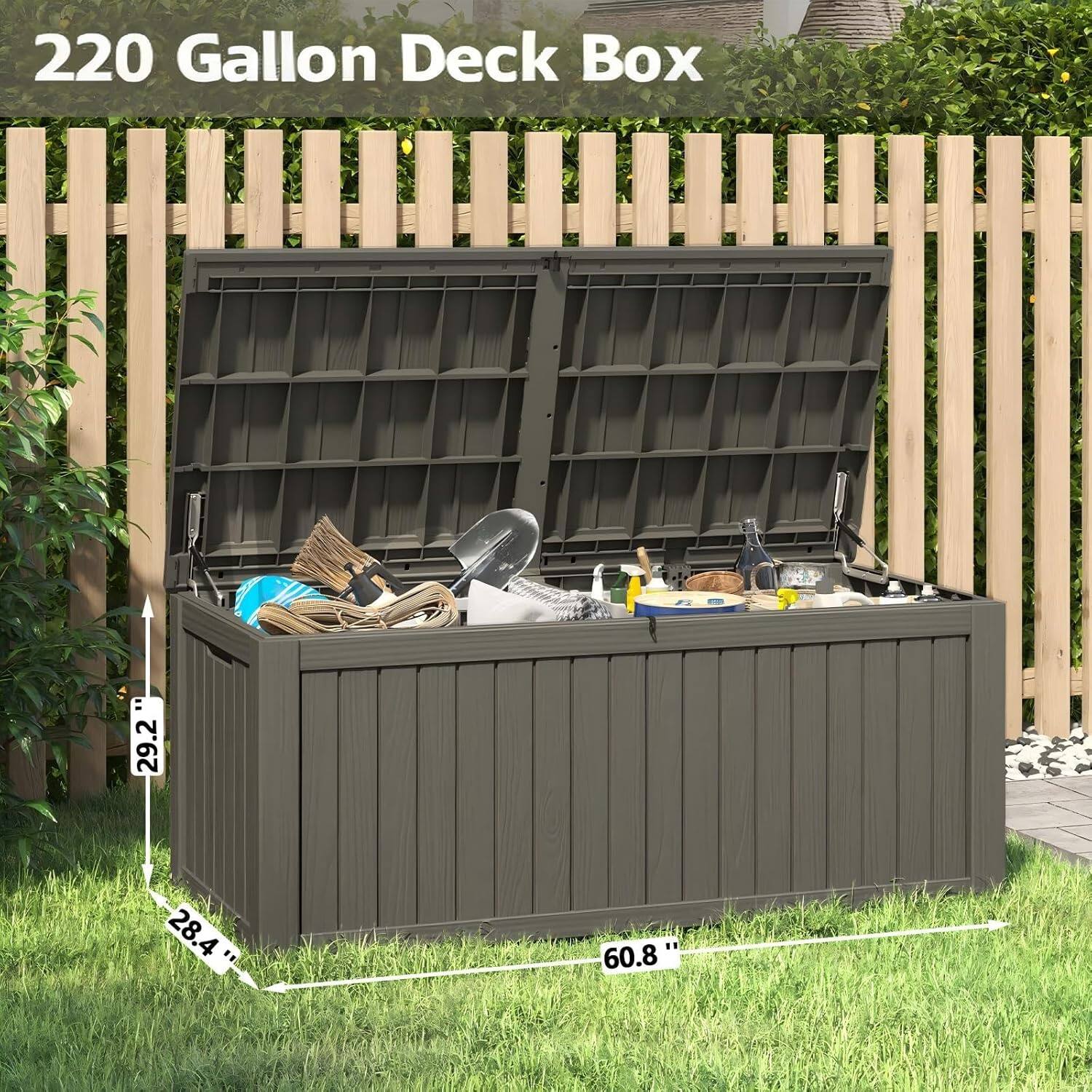220 Gallon Deck Box: 29.2" x 28.4" x 60.8"
