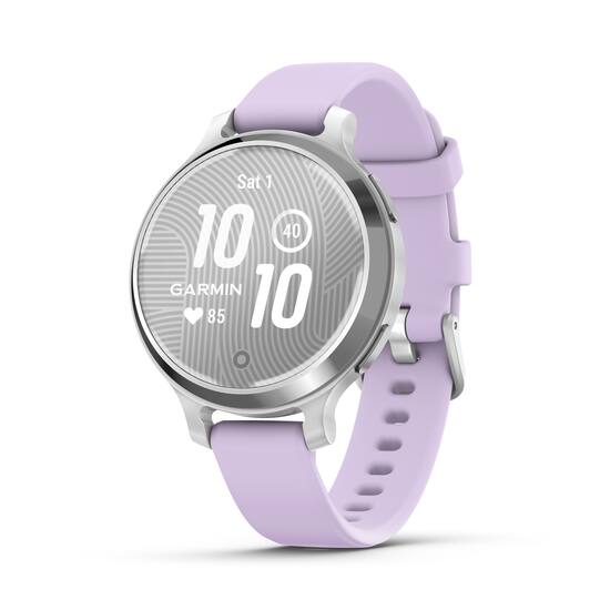 Garmin Lily 2 Active GPS Smartwatch 33 mm Anodized Aluminum Silver with Purple Jasmine Silicone Band 010 02891 01 Best Buy