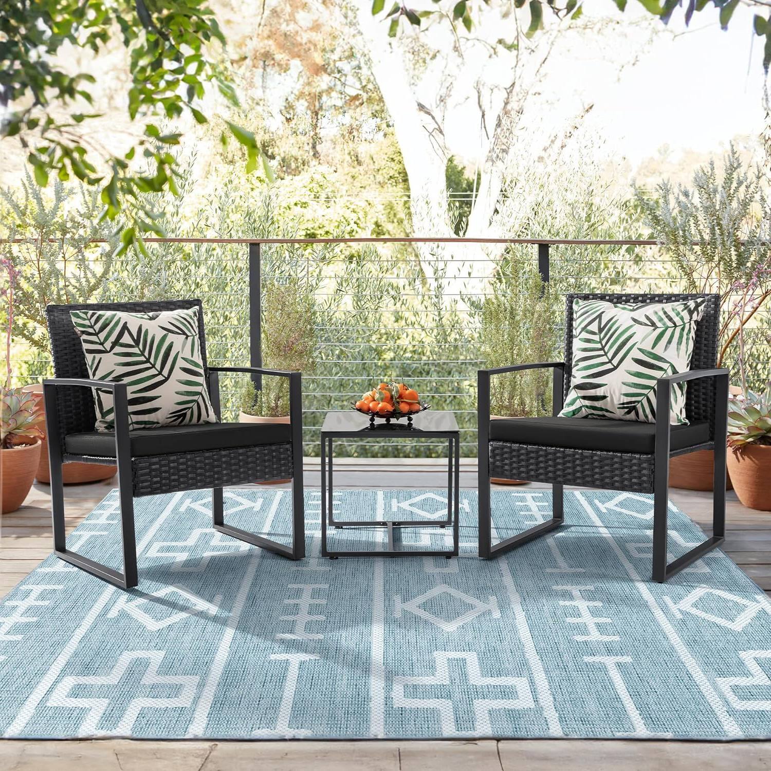 Angle. Hivvago - Outdoor 3-Piece Patio Furniture Set with 2 Black Patio Chairs and 1 Side Table - Black.