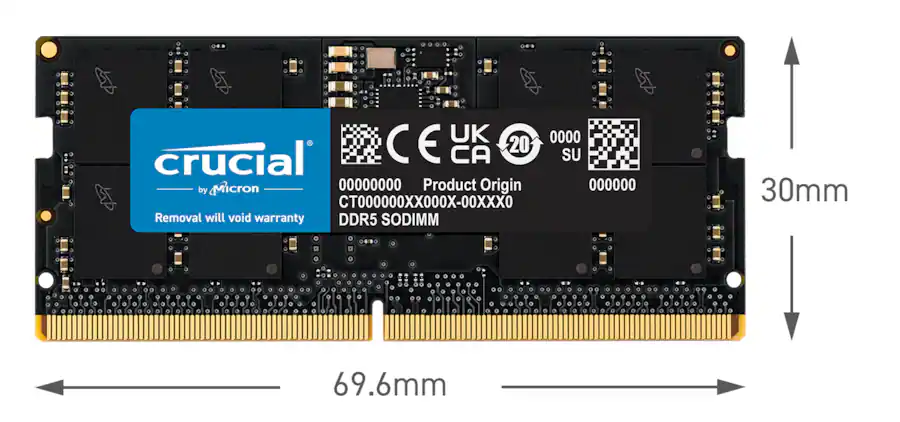 Crucial 32GB Kit (2x16GB) DDR5 5600MHz C46 SODIMM Laptop Crucial 32GB Kit (2x16GB) DDR5 5600MHz C46 SODIMM Laptop